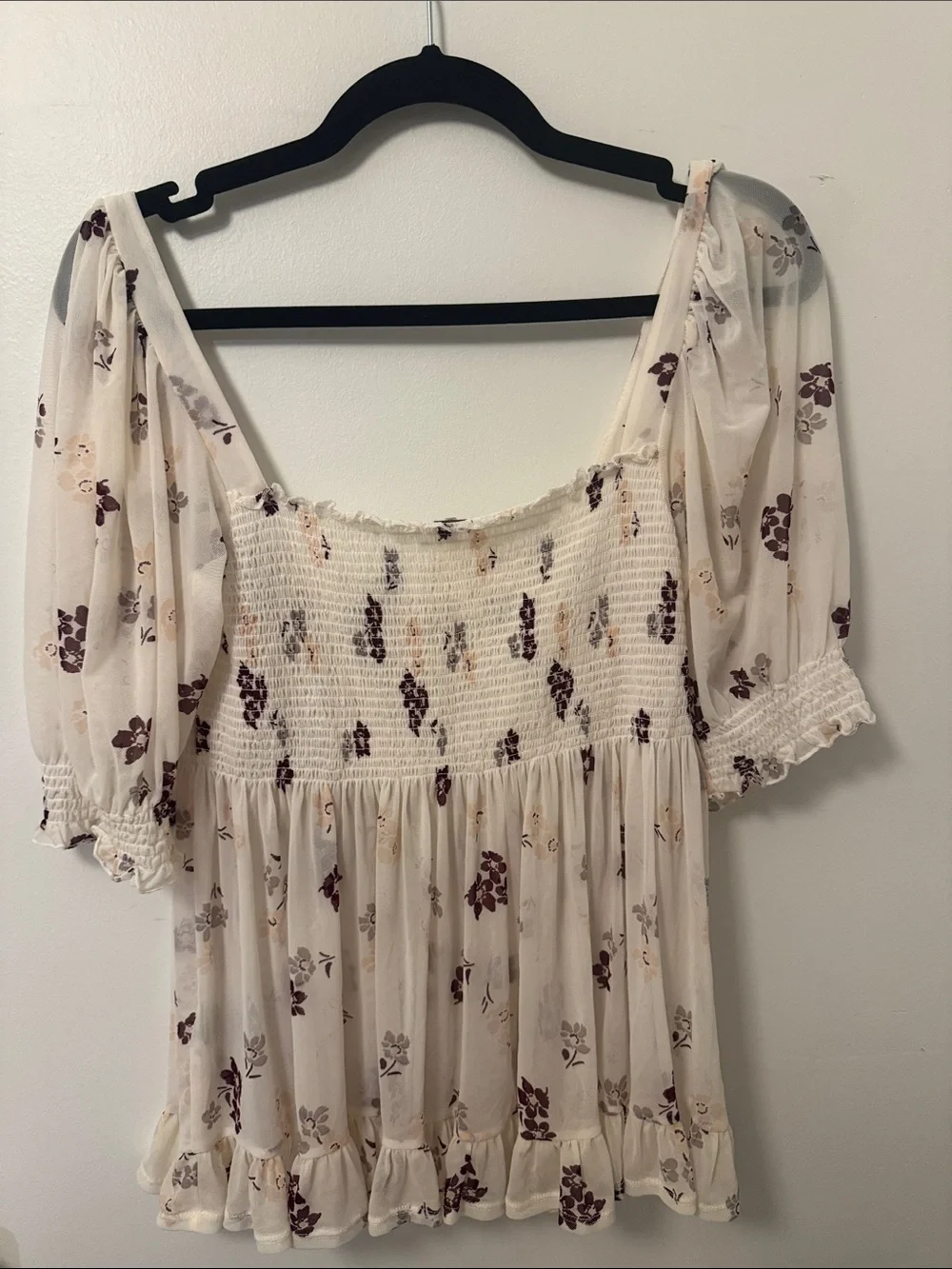 Free People Delta Dawn white Floral Smocked Top Medium